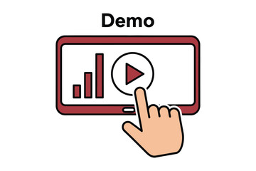 Fototapeta premium Hand Tapping Play Button on Tablet Screen for Video Demo