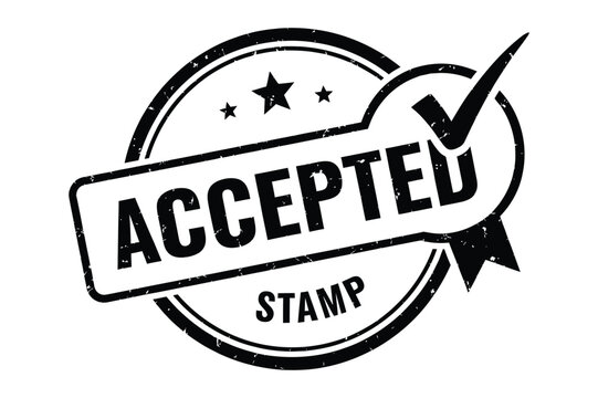 Grungy black accepted stamp with checkmark and star icons