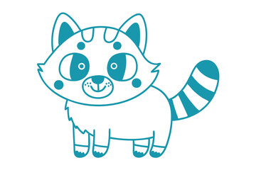 Obraz premium Animated outline shows a charming raccoon with a striped tail standing against a white backdrop