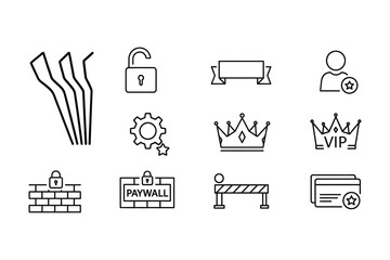 Digital Content Access and Membership Paywall Icon Set