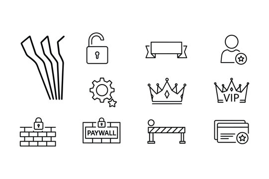 Digital Content Access and Membership Paywall Icon Set
