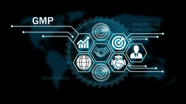 GMP Lifecycle on Futuristic Radar Technology Background. 4k animation