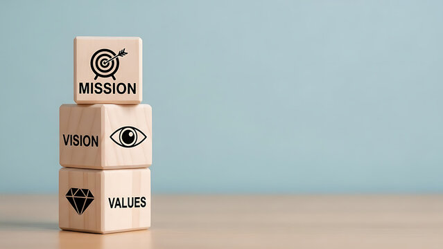 Building corporate core identity structure with mission vision and values concept for strategic business development