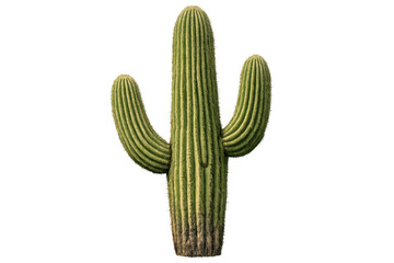 Saguaro cactus, iconic desert plant with multiple arms, standing tall and isolated on a transparent background