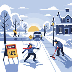 People Clearing Ice from Snowy Road. © Islah