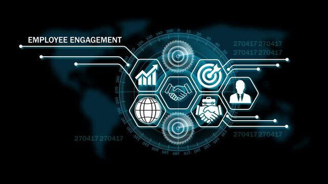employee engagement Lifecycle on Futuristic Radar Technology Background. 4k animation