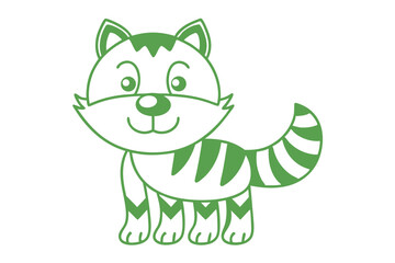 A cute cartoon tiger with green stripes and a friendly expression stands cheerfully