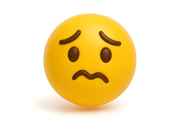 Fototapeta premium Very Confused Emoji Expressing Sorrow and Heartbreak Shiny Yellow 3D Icon Isolated on White Background PNG