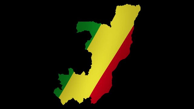 Looping animation of the Congo flag as a map with a transparent background in 4K format
