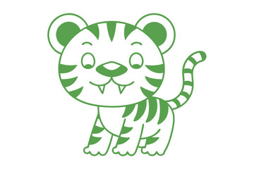 Obraz premium Cartoon tiger cub playfully showcases its green stripes and cute fangs outline