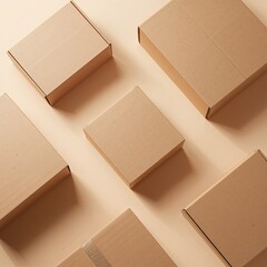 Brown cardboard boxes on a beige background