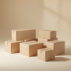 Brown cardboard boxes stacked in a minimalist setting
