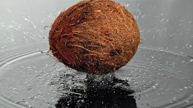 Super slow motion fresh topical coconuts . Filmed on a high-speed camera at 1000 fps. High quality FullHD footage