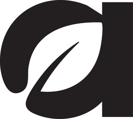 black, filled and minimalist logo, a leaf mixed with a letter a, white background