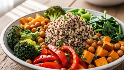 Healthy vibrant quinoa bowl with fresh vegetables and proteinrich chickpeas for a nutritious meal