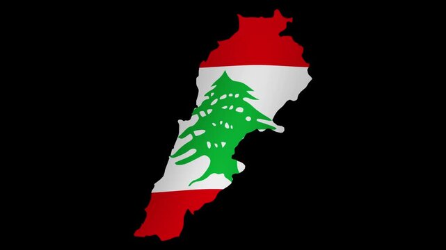 Looping animation of the Lebanon flag as a map with a transparent background in 4K format