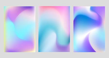 Naklejka premium Set of colorful blurred blue, pink, purple, yellow, orange, grainy gradient. trendy pastel blends 