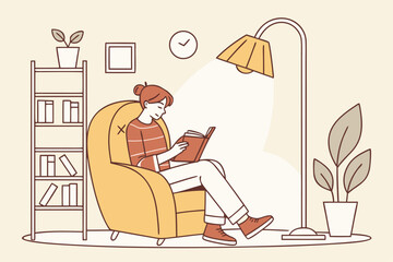 Fototapeta premium Woman Reading Book in Cozy Armchair at Home