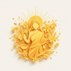 Elegant golden Shiva Trishul with Damru drum on a dark blue background. Layered paper cut style illustration with smoke and celestial elements for Mahashivratri and spiritual design.