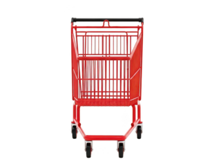 Bright Red Shopping Cart Isolated on Black Background