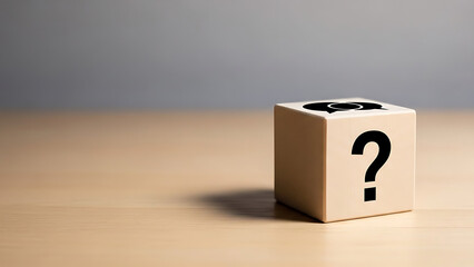 Question mark on wooden block and speech bubble icon for problem, solution, and frequently asked questions