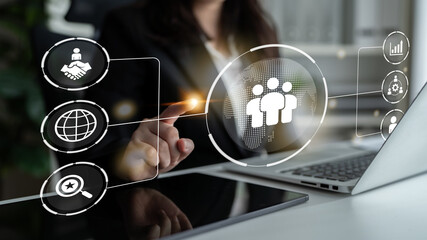 Business teamwork connected around a globe representing cooperation, leadership, and organizational strategy Parse