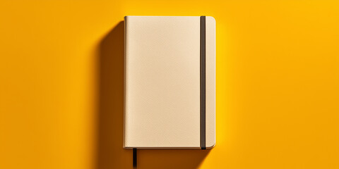 Closed warm ivory hardcover notebook in productivity and study concept on pastel butter yellow background