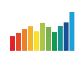 Colorful Vertical 3 D Bar Chart with Eleven Gradient Colored Columns on Black Background