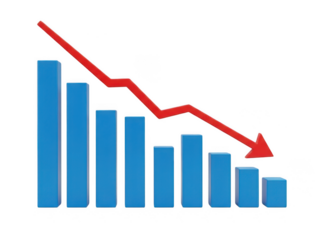 Declining Business Trend Blue Bars with Red Downward Arrow