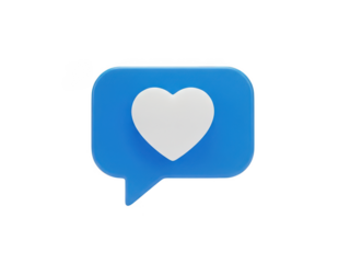 Flat Blue Speech Bubble with White Heart on Black Background