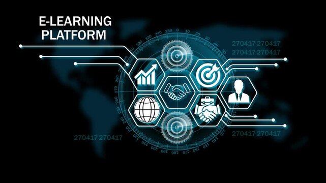 e-learning platform Lifecycle on Futuristic Radar Technology Background. 4k animation
