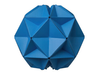 Geometric Blue Polyhedral Shape With Faceted Surfaces Against Black Background