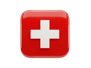 Obraz premium Glossy Red Square Button with White Cross Medical Health Symbol