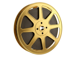 Obraz premium Gold Metallic Reel with Black Strip Against Black Background