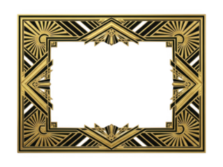 Gold Ornate Deco Frame with Geometric Sunburst Patterns and Symmetrical