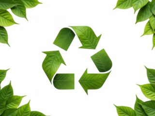 Green Recycling Symbol Arrows Formed by Leaf Shapes on Black Background