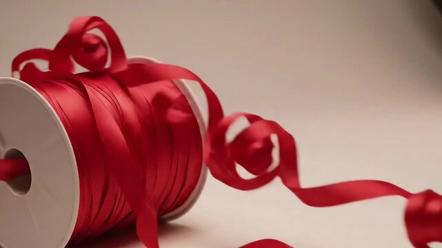 Spool of vibrant red satin ribbon