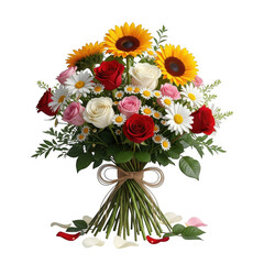 Naklejka premium Vibrant bouquet of sunflowers and roses