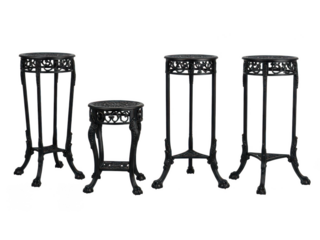 Set of Four Detailed Black and White Ornate Antique Side Tables