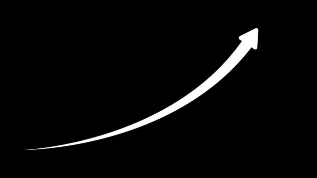 White arrow rising transparent channel. Abstract arrow growth chart of economy icon White color animated down to up arrow animation, on a black background, direction animation.with 4k video animation.