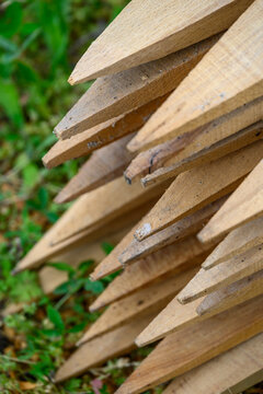 Stack of pointed wooden stakes