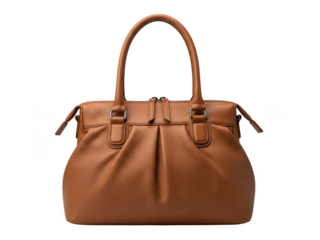 Tan Leather Handbag With Dual Handles And Textured Surface On Dark Background
