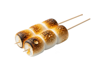 Three Grilled Japanese Fish Skewers with Crispy Skin on Wooden Sticks