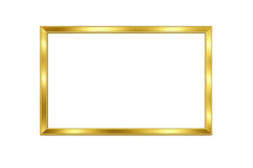Gold rectangle frame border with metallic shine, elegant luxury design for announcements and awards on transparent background