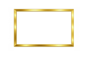 Gold rectangle frame border with metallic shine, elegant luxury design for announcements and awards on transparent background