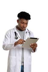 Young doctor using a digital tablet.