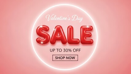Valentine's Day sale with 3D red letters spelling sale and up to 30 Percent off offer on a pink background