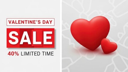 Valentine's Day Sale With 40 Percent Discount And Red Paper Hearts On Wood valentines day offer only
