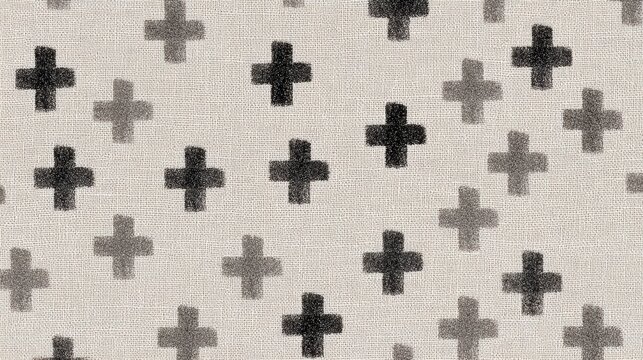 ash wednesday cross pattern, a simple, hand-drawn pattern with scattered charcoal crosses, ideal for ash wednesday dcor, on a light greige linen