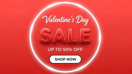 Valentines Day Sale Up To 50 Percent Off With Neon Circle And Shop Now Button discount offer